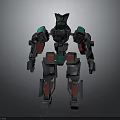 3D Mechanical Robot Model With Gray Armor Green Red Accents And Angular Head Design