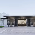 New Chinese Style Gate Noble Entrance Gate Building Corridor Wide View 3d model
