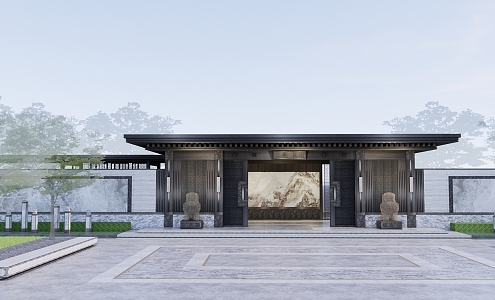 New Chinese Style Gate Noble Entrance Gate Building Corridor Wide View 3d model