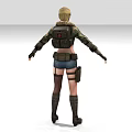 Combat Game Female Character With Red Top Denim Shorts Arm Guards And Boots