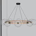 Modern Brass Frame Chandelier With Textured Transparent Spherical Glass Shades