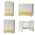 Cute Children's White and Yellow Wardrobe with Cartoon Bear Patterns and Drawers for Kids Bedroom Decor