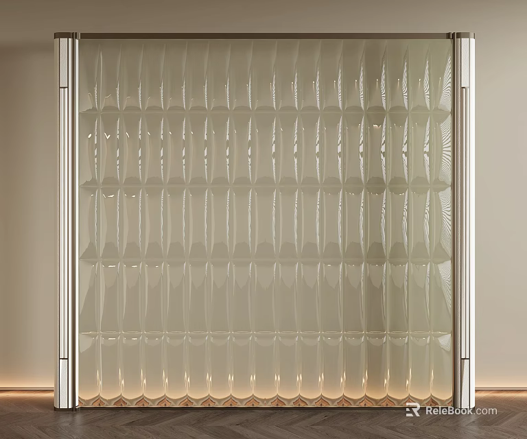 Modern Glass Room Divider With Pleated Texture Metal Frame And Bottom Lighting 3d model 