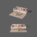 Modern Cozy Two-Seater Sofa Interior With Decorative Pillows Side Table And Patterned Rug 3d model