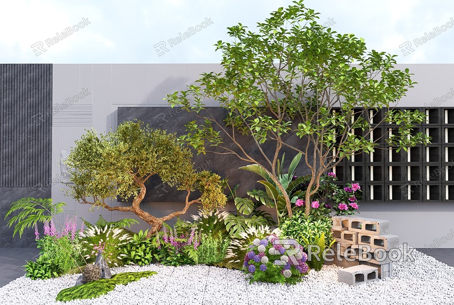 Modern courtyard plant flower border green plant combination plant pile model