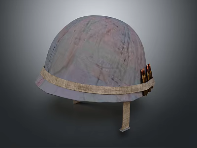 Military Style Combat Helmet With Pastel Purple Gray Camo And Beige Strap Ammo Clips 3d model