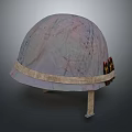 Military Style Combat Helmet With Pastel Purple Gray Camo And Beige Strap Ammo Clips