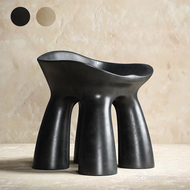 Modern Black Single Chair With Unique Three Leg Design And Smooth Surface 3d model 
