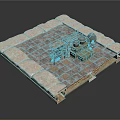 Military Camp Scene Platform With Stone Border Wooden Crates And Fuel Barrels