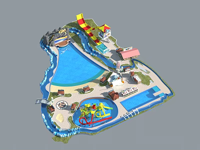 Colorful Water Park Featuring Water Slides Pools Play Areas and Facilities 3d model