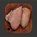 Fresh Raw Chicken Breast Fillets Placed On Wooden Cutting Board For Cooking