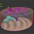 Pink Aquatic Animals Swimming in Blue Water with Ice Blocks and Sandy Bottom