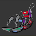 Advanced Mechanical Weapon With Red Purple Green Accents And Adjustable Straps Design