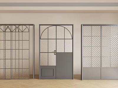 Various Designed Sliding Doors With Arch Glass Grid Patterns And Metal Frames For Interior Design 3d model
