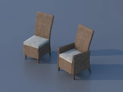 Two Wicker Single Sofa with Light Colored Cushions Backrest and Armrests 3d model