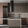 Modern Kitchen Interior with Wooden Cabinets Island and Marble Countertop Built-in Appliances
