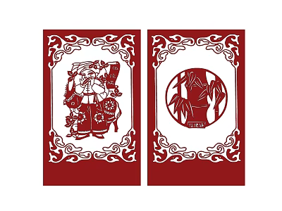 Red Wall Decor with Traditional Figure and Bamboo Patterns Ornate Scroll Border Design 3d model