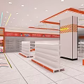 Mall Store Interior with Empty White and Orange Shelves Ceiling Lights and Modern Layout 3d model