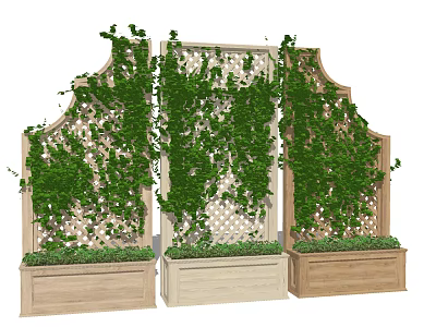 Lush Green Vines Covering Wooden Lattice Trellises With Planter Boxes And Plants 3d model