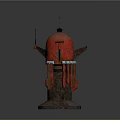 Red Dome Mechanical Device With Brown Base Antenna And Side Brackets