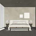 Elegant Minimalist Hotel Room Interior Featuring Bed Nightstands Lamps Wall Artwork Carpet And Accent Chair
