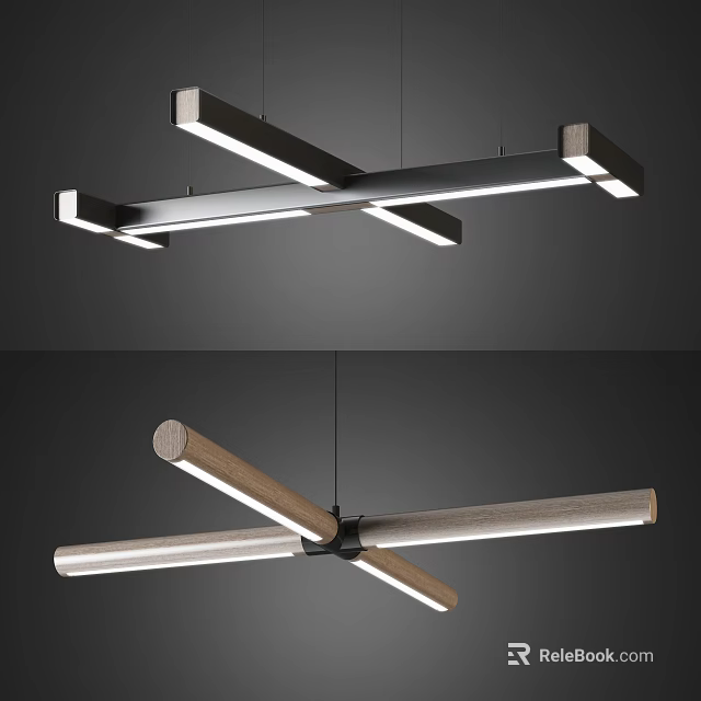 Modern Cross Design Chandelier With Metal And Wooden Linear Structure For Home Lighting 3d model 
