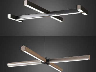Modern Cross Design Chandelier With Metal And Wooden Linear Structure For Home Lighting 3d model