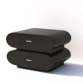 Modern Black Nightstand with Double Drawer and Gold Rounded Handles