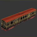 Train Model With Red Roof Brown Body Windows Doors Gray Background And Reflection