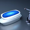 Interactive Commercial Device With White Oval Design And Blue Glowing Display Screen For User Interaction 3d model