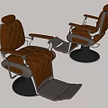Two Stylish Brown Leather Barber Chairs With Quilted Stitching Black Base And Footrest