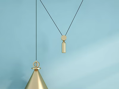 Minimalist Golden Pendant Light Design With Cone Shaped Structure And Light Blue Background 3d model