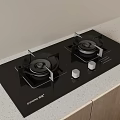 Modern Kitchen Gas Stove With Black Surface Double Burners And Control Knobs 3d model