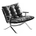 Modern Black Leather Leisure Chair with Padded Cushion and Metal Frame Design