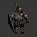 Bearded Fantasy Dwarf Warrior Character For Game And Movie With Armor Shield Sword
