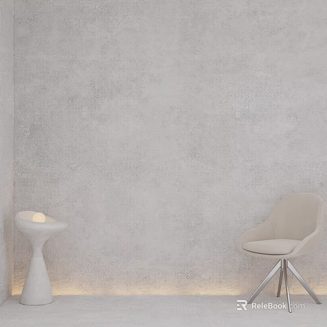 Gray Wall Panel Interior Featuring White Round Table Candle Light Gray Chair With Metal Legs 3d model 