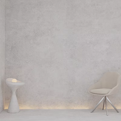 Gray Wall Panel Interior Featuring White Round Table Candle Light Gray Chair With Metal Legs 3d model