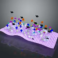 Purple Grid Surface With Colorful Small Spheres And Floating Black Objects