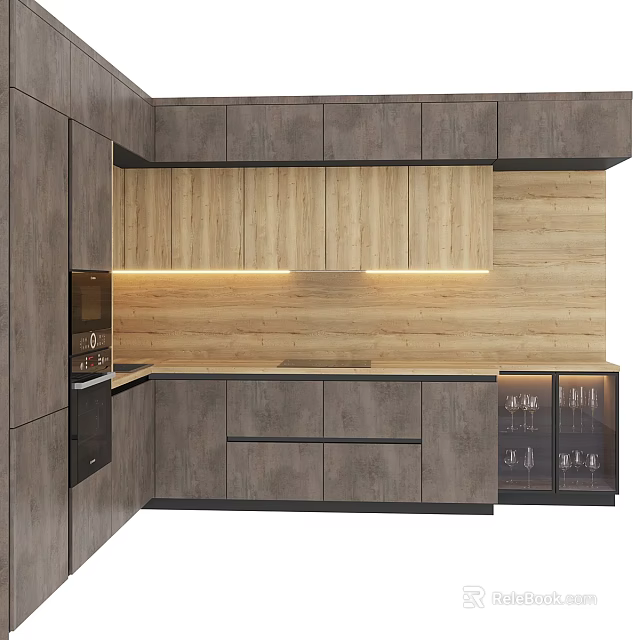 Modern Open Kitchen Interior With Stylish Cabinets And Functional Design Elements 3d model 