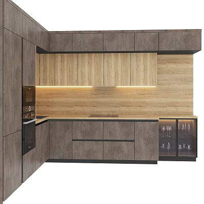 Modern Open Kitchen Interior With Stylish Cabinets And Functional Design Elements 3d model