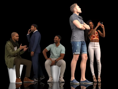 Diverse Group of People Standing Sitting Talking and Looking in Casual Outfits 3d model