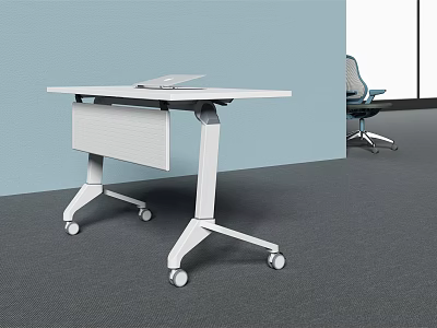 Modern White Office Desk With Wheels Drawer And Ergonomic Chair In Workspace 3d model