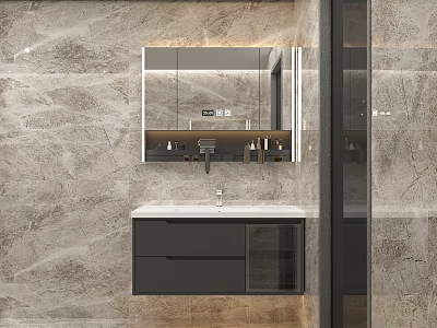 Modern Bathroom Vanity Set With Wall Mounted Sink Storage Cabinet And Mirror 3d model