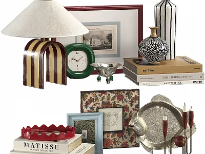 Decorative Ornament Set with Table Lamp Picture Frames Vases Candle Holders and Books 3d model