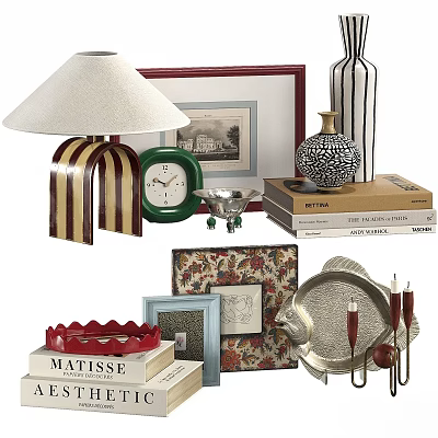 Decorative Ornament Set with Table Lamp Picture Frames Vases Candle Holders and Books 3d model