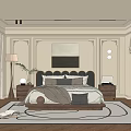 Elegant Modern Bedroom Interior With Upholstered Headboard Bedside Tables Floor Lamp And Area Rug