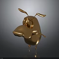 Golden 3D Cartoon Dog With Big Eyes Long Nose Floppy Ears And Dark Background Reflection