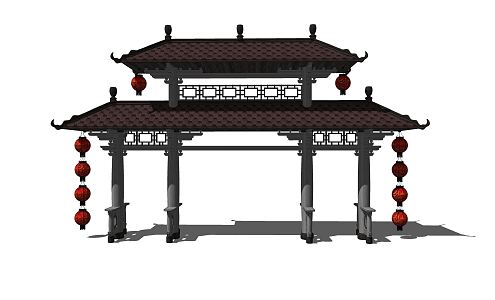 Chinese Style Archway Door Head Landscape Entrance Gate House Outdoor Ancient Building Porch 3d model