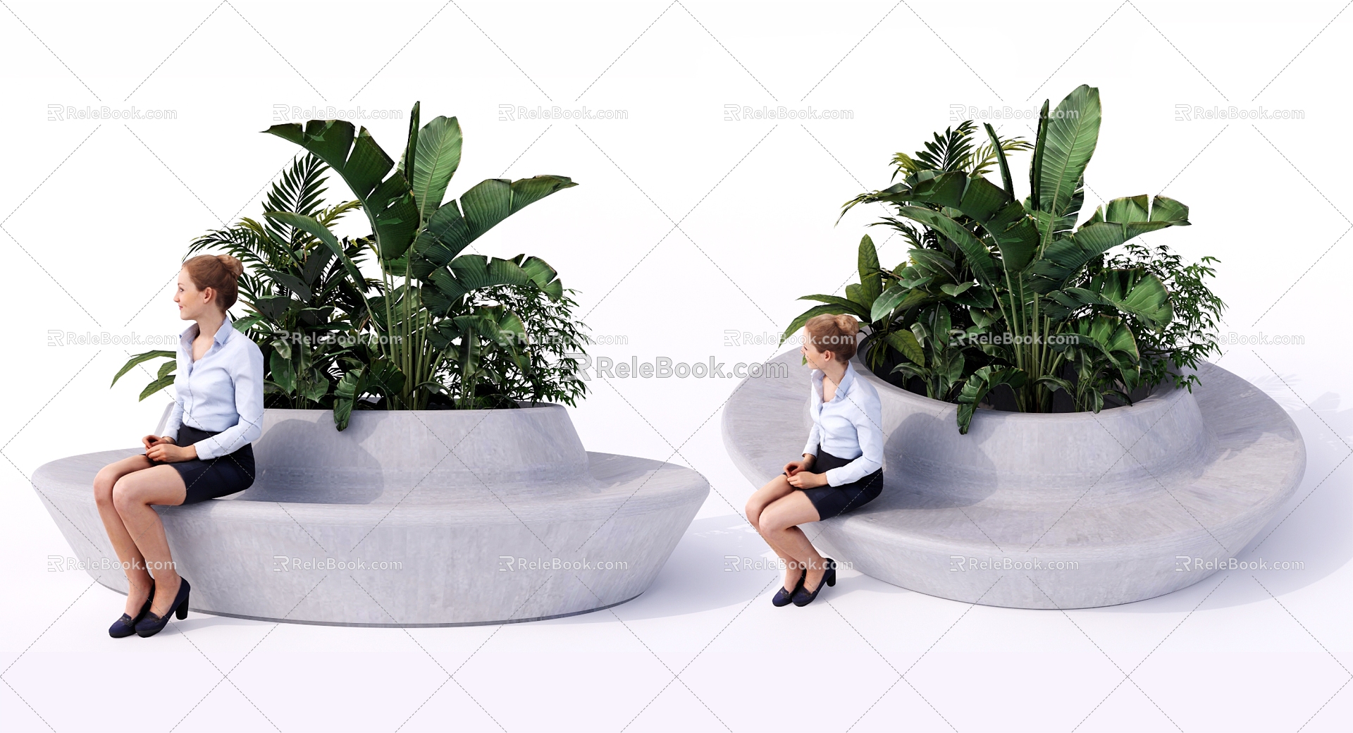 Modern Tree Pool Seat Stool Landscape Seat Flower Bench Flower Box Plant Stack Shrub Outdoor Seat Park Seat Square Seat model