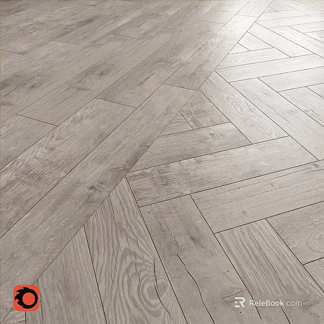 Light Gray Wooden Flooring With Herringbone Pattern And Natural Wood Grain 3d model 